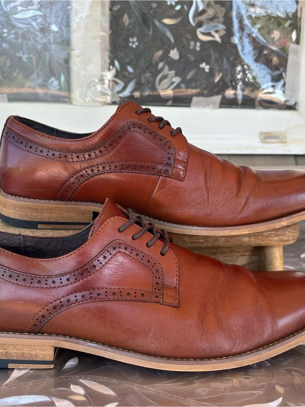 Adams Men's Cognac Brown Leather Lace-Up Oxfords 10.5 M
